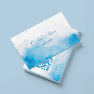 Carte De Visite Arrière - plan d'aquarelle bleu QR Code