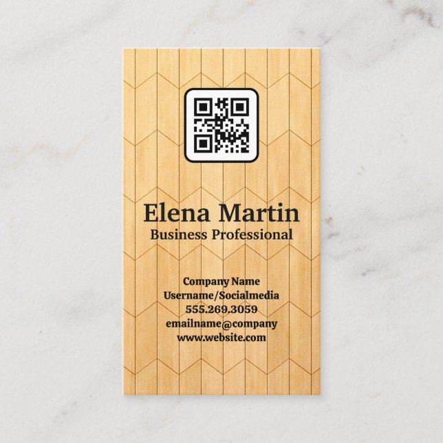 Carte De Visite Arrière - plan du panneau de bois | Code QR (Devant)