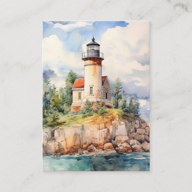 Carte De Visite Arrière - plan du phare côtier aquarelle (Devant)