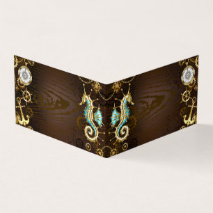 Carte De Visite Arrière - plan en bois avec cheval de mer mécaniqu