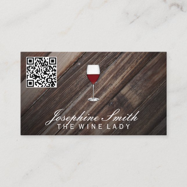 Carte De Visite Arrière - plan en bois | Vin | Code QR (Devant)