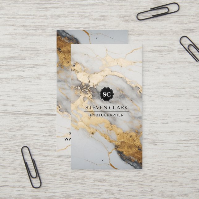 Carte De Visite Arrière - plan Marbre blanc d'or | Lux (Devant/Arrière en situation)