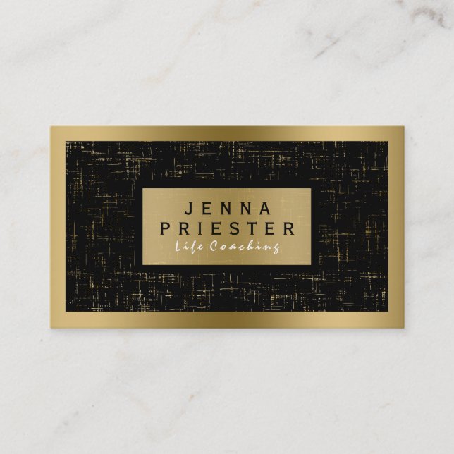 Carte De Visite Arrière - plan moderne Elegant Black & Gold Grunge (Devant)