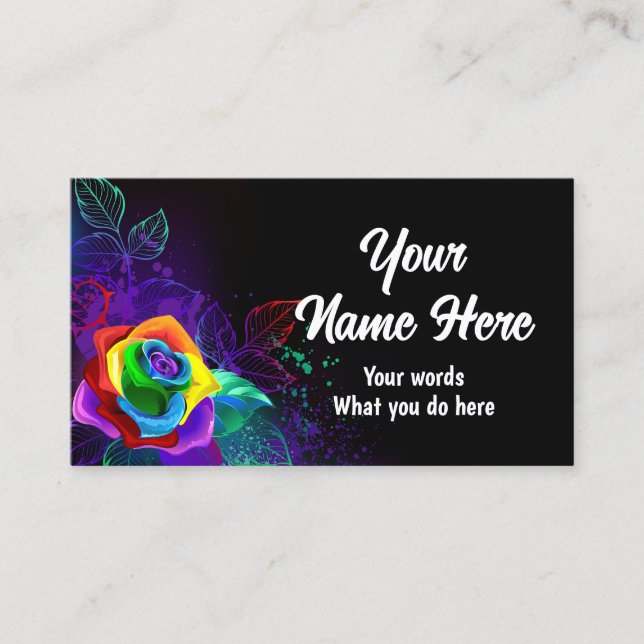 Carte De Visite Arrière - plan noir avec roses arc-en-ciel (Devant)