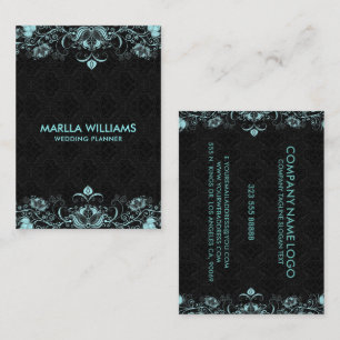 Carte De Visite Arrière - plan noir Pastel Blue Floral
