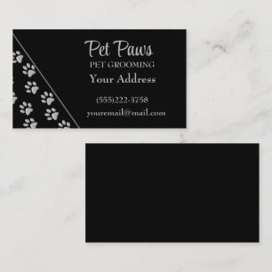 Carte De Visite Arrière - plan noir Silver Dog Paws Motif d'impres
