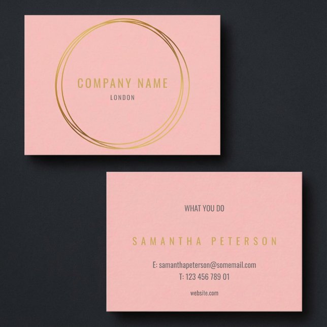 Carte De Visite Arrière - plan rose, anneaux d'effet or, professio (Pink background, gold effect rings, professional business card.)