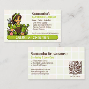 Carte De Visite Arrosoir Vert Fille Jardinier QR Entretien de Pelo