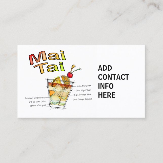 CARTE DE VISITE ART DE RECETTE DE COCKTAIL DE L'AMI TAI (Devant)