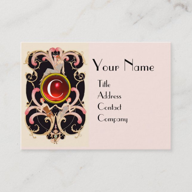 CARTE DE VISITE ART DÉCO BEAUTÉ MODE ROUGE RUBY GEMSTONE MONOGRAMM (Devant)
