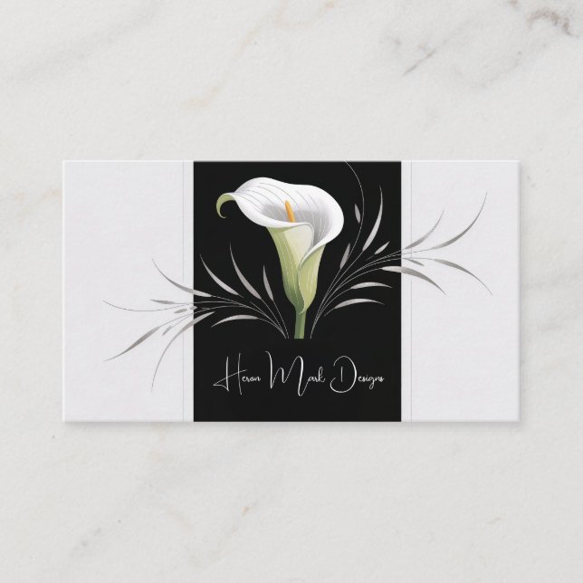 Carte De Visite Art Déco Calla Lily Argent Flourdissant (Devant)