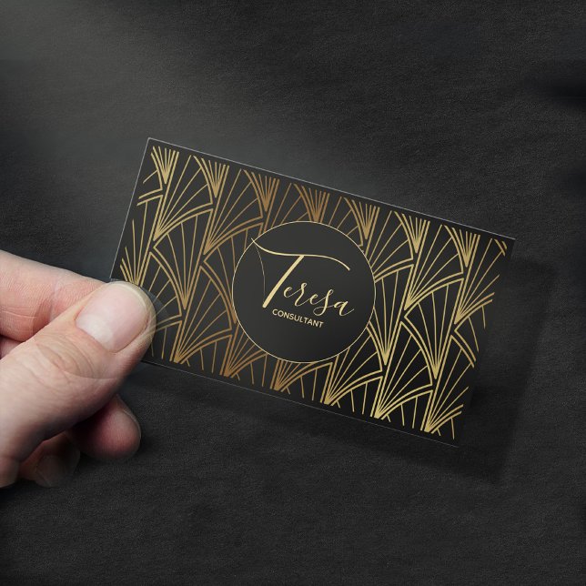 Carte De Visite Art Déco Géométrique Gold Foil/Black ID492 (Créateur téléchargé)