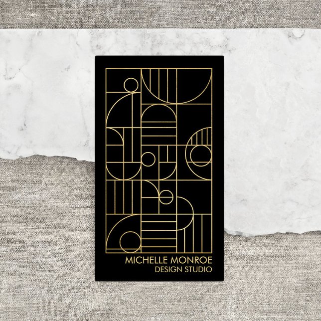 Carte De Visite Art Déco géométrique moderne Faux Gold/Black Desig (Créateur téléchargé)