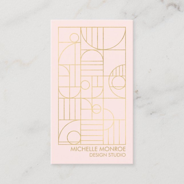 Carte De Visite Art Déco géométrique moderne Faux Gold/Rose Design (Devant)