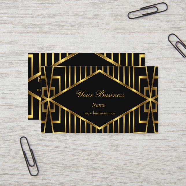 Carte De Visite Art Déco Gold Black Stripe Élégant Classé 2 (Devant/Arrière en situation)