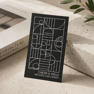 Carte De Visite Art Déco Moderne Architecte Géométrique Noir/Gris