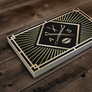 Carte De Visite Art déco moderne d'or de maquilleur et de coiffeu