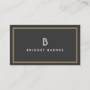 Carte De Visite ART DÉCO MONOGRAM LOGO INITIAL en BLANC et GRIS