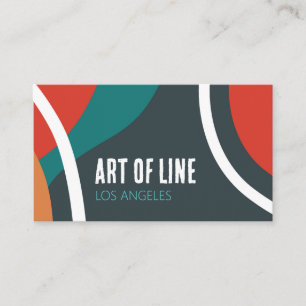 Carte De Visite Art des lignes bleu foncé design turquoise et roug