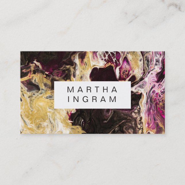 Carte De Visite Art Design Abstrait Fluid foncé violet et or (Devant)