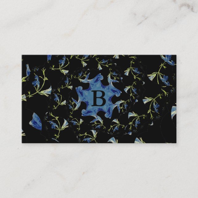 Carte De Visite Art fractal Sage bleu et noir Monogramme (Devant)