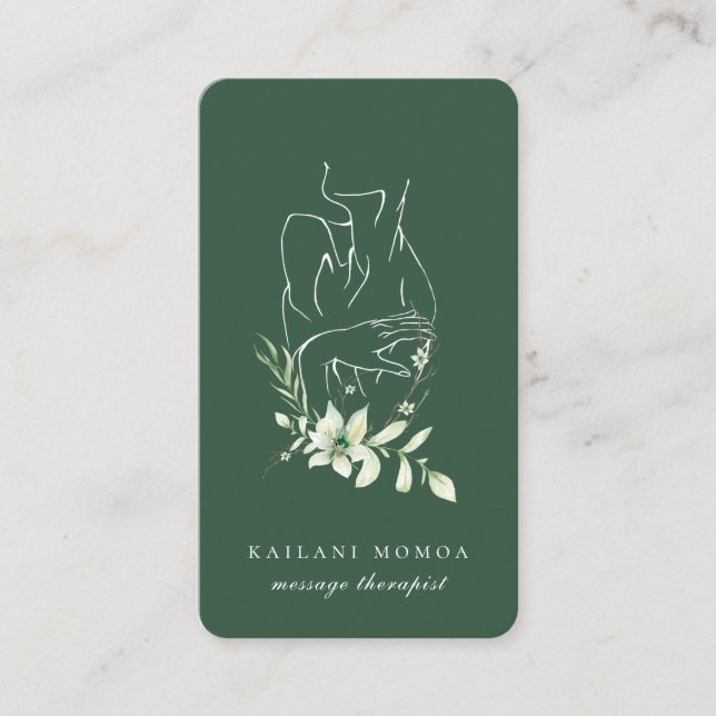 Carte De Visite Art moderne de ligne Vert floral féminin (Devant)