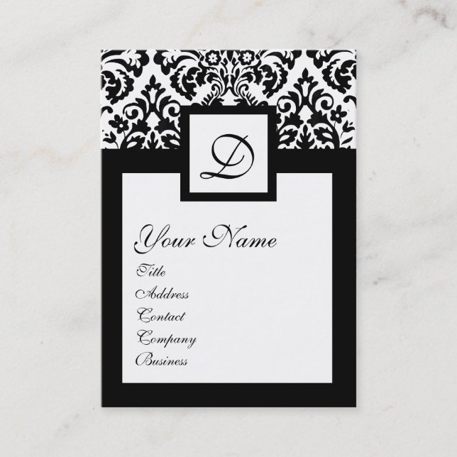 CARTE DE VISITE ART NOUVEAU BLACK BLACK DAMASK CARRÉ MONOGRAM (Devant)
