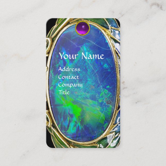 CARTE DE VISITE ART NOUVEAU GOLD JEWEL BLEU VERT OPAL MONOGRAMME (Devant)