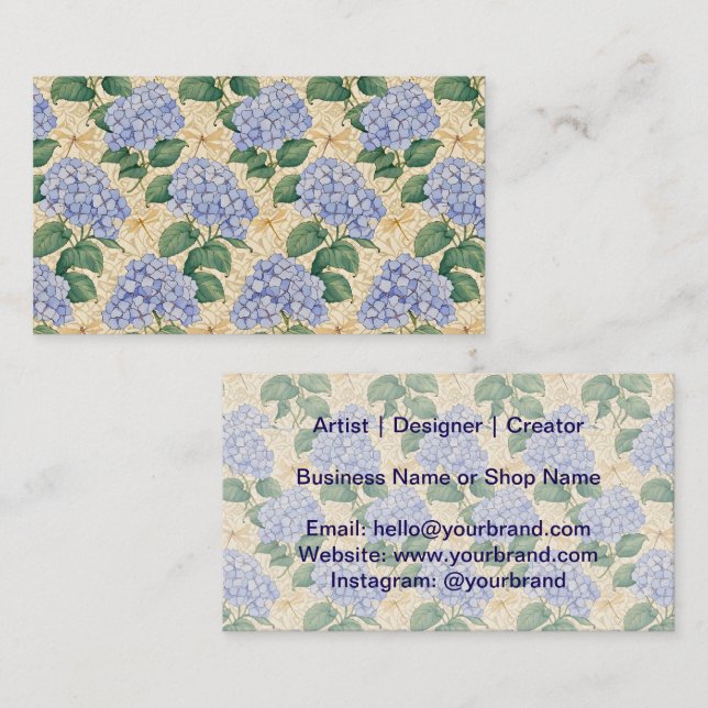 Carte De Visite Art Nouveau Hydrangea Pattern with Dragonflies (Devant / Derrière)