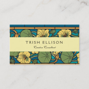Carte De Visite Art Nouveau Nasturtium Bleu Or floral Verneuil