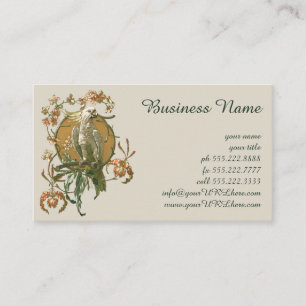 Carte De Visite Art nouveau vintage, oiseau cacatoès, fleurs d'orc