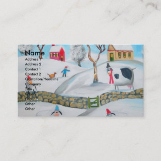 Carte De Visite art populaire naïf de scène de neige d'hiver de