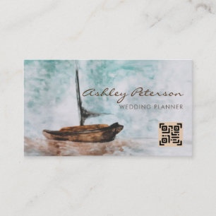 Carte De Visite Artisan Vintage voilier marin cap QR Code