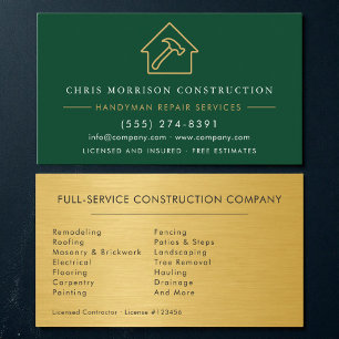 Carte de visite artisanat construction métal or ve