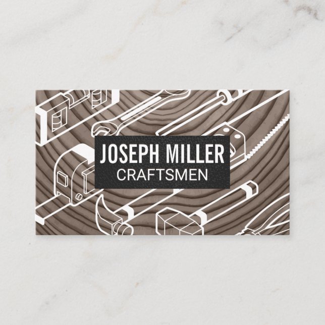 Carte De Visite Artisans Arrière - plan bois | Outils (Devant)