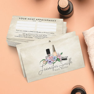 Carte De Visite Artiste à ongles - Illustration florale d'aquarell