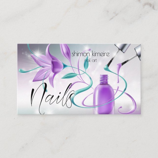 Carte De Visite Artiste à ongles turquoise & violet Professional S (Devant)