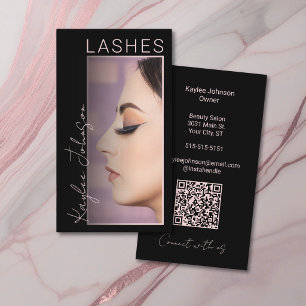 Carte De Visite Artiste de Cils Minimaliste Élégant Photo QR Blush