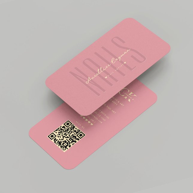 Carte De Visite Artiste de clou moderne Monogramme de manucure ros (Modern Nail Artist Pink Nails Salon Gold Monogram Business Card
)