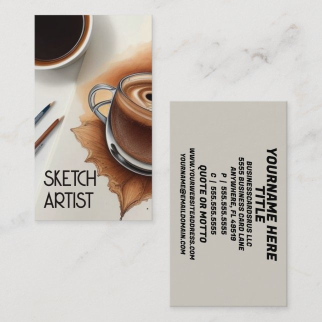 Carte De Visite Artiste de croquis en café et croquis (Devant / Derrière)