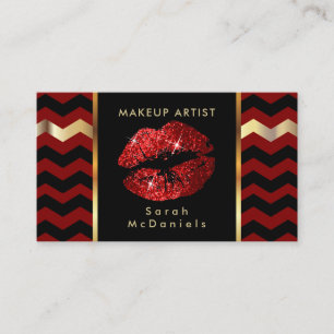 Carte De Visite Artiste de maquillage aux accents d'or Red & Chevr