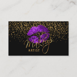 Carte De Visite Artiste de maquillage avec Confetti d'or et lèvre