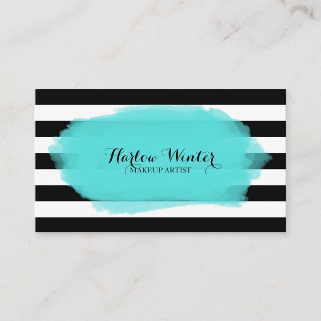Carte De Visite Artiste de maquillage blanc noir turquoise (Devant)