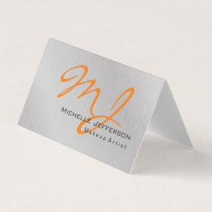Carte De Visite Artiste de maquillage branché Silver Grey Orange M