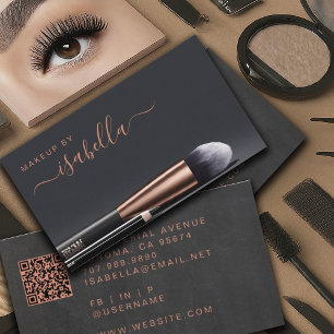 Carte De Visite Artiste de maquillage chic QR Code Cuivre noir