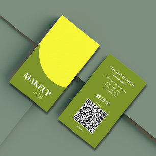 Carte De Visite Artiste de Maquillage Code QR Jaune & Vert Moderne