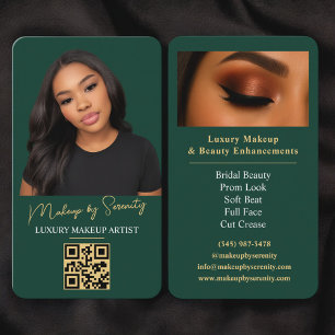 Carte De Visite Artiste de Maquillage Code QR Vert Émeraude Or Bea