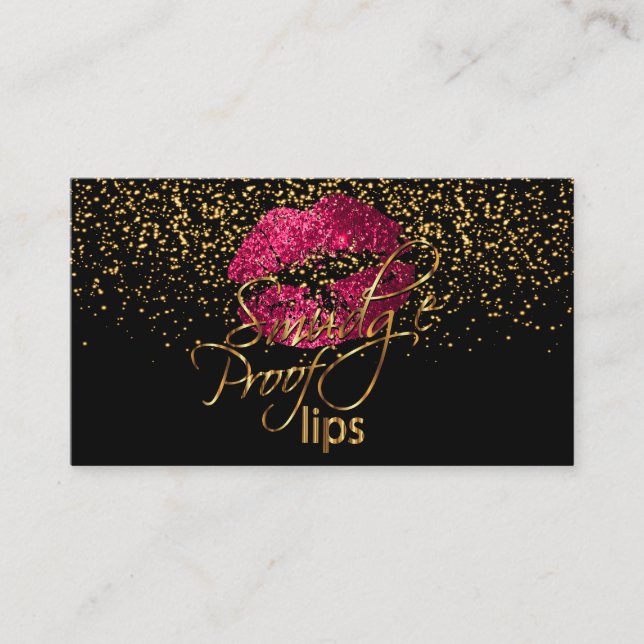 Carte De Visite Artiste de maquillage - Confetti d'or et lèvres ro (Devant)