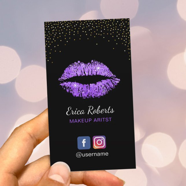 Carte De Visite Artiste de maquillage de salon de lèvres pourpres  (Créateur téléchargé)