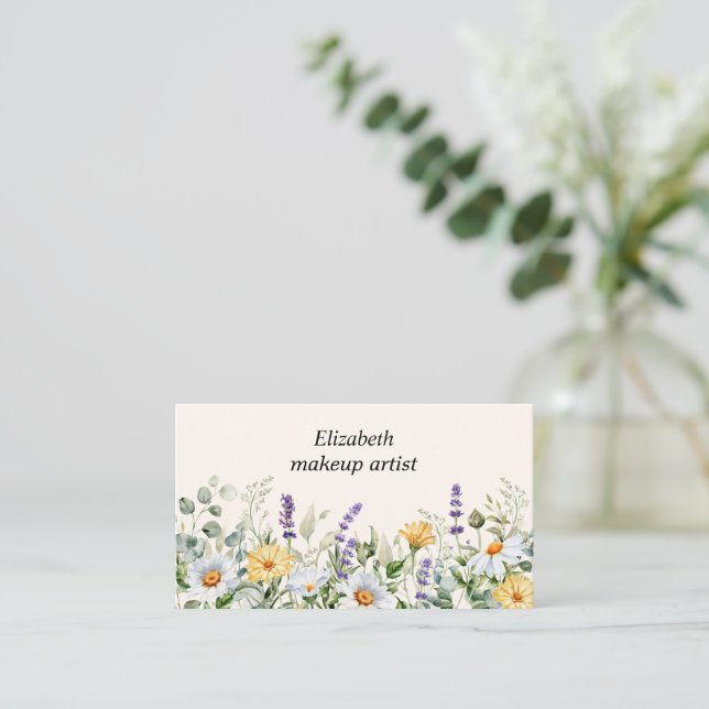 Carte De Visite Artiste de maquillage frontalier Fleur sauvage aqu (Debout devant)